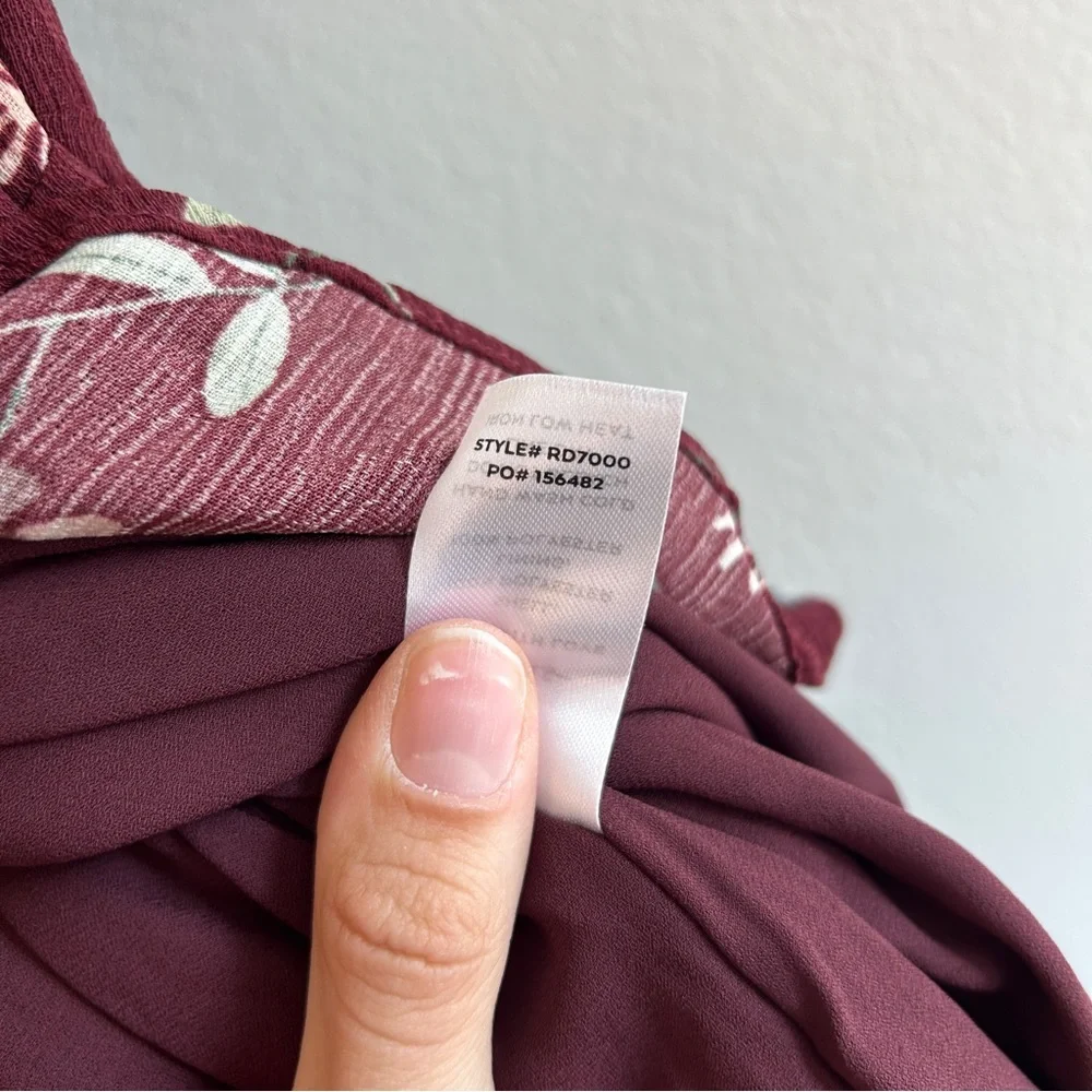 NWT Lulus Wild Winds Burgundy Floral Print High-Low Wrap Dress Size Medium - Picture 8 of 8